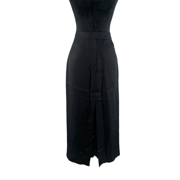 Black Linen blend high waisted tailored skirt,front slit,Midi skirt, size 10,NWT - Picture 9 of 10
